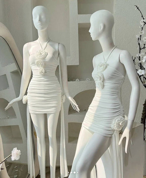 Ruched Bodycon Tie Halter-neck Sleeveless Shorts Dress